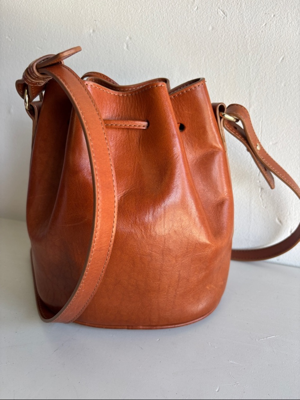 Sezane Farrow Mini Bag in Natural Heritage Leather Bucket Bag - Picture 8 of 12